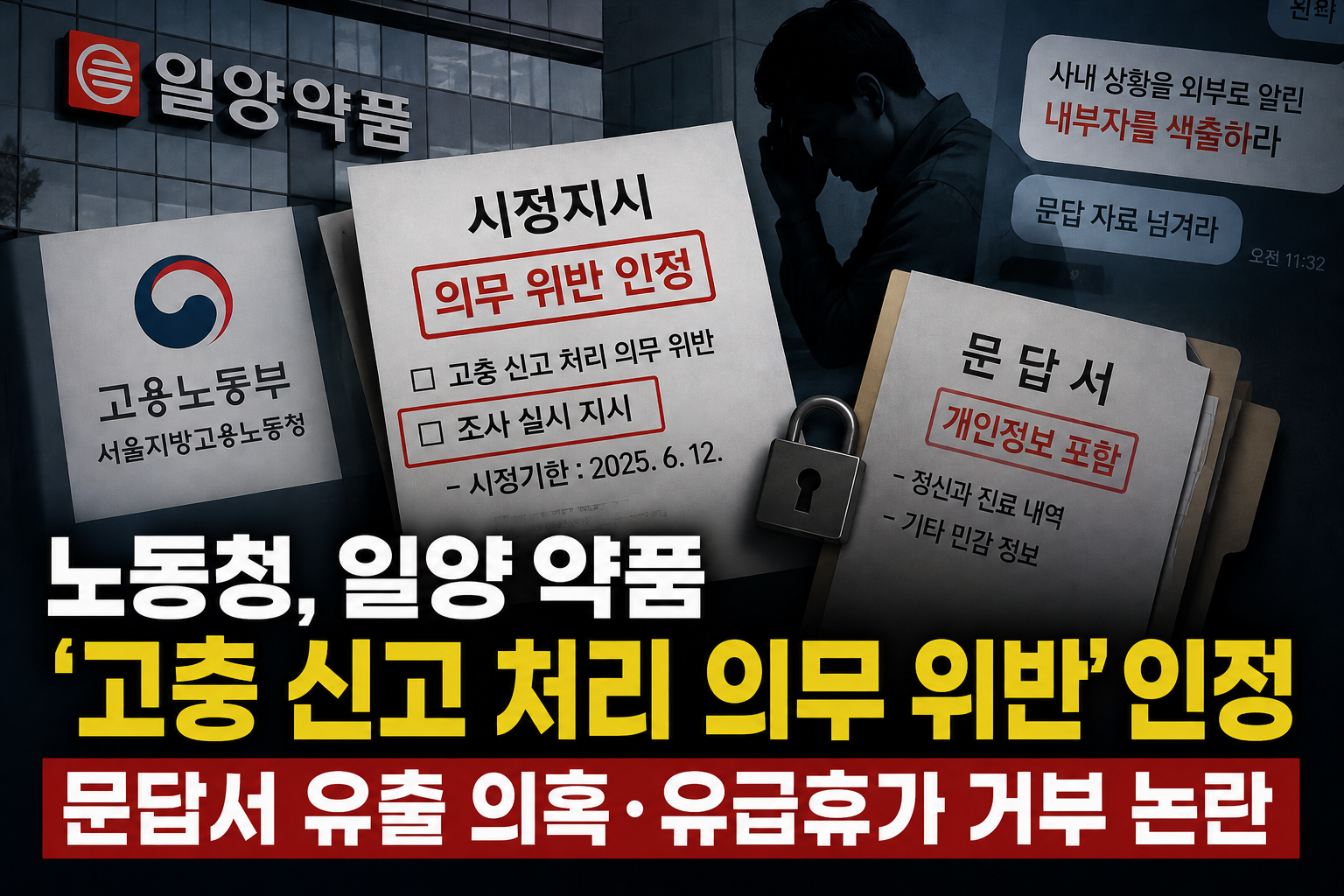 고용노동청, ‘일양약품의 고충 신고 처리 의무 위반’ 인정